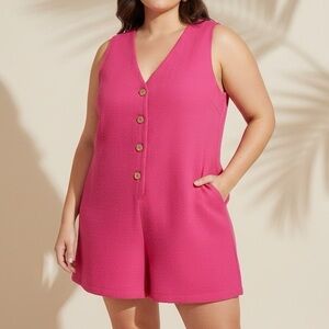 TUCKERNUCK Hot Pink Textured Tweed Myla Romper Playsuit XL NWT